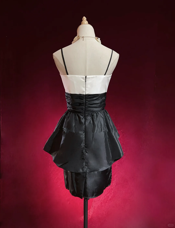 Black suspender skirt, white tube top, waist and hip sexy short skirt, homecoming dress R4977