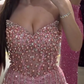 Pink tube top waist glitter diamond sewn beaded hip skirt homecoming dress R5478