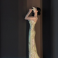 Light green spaghetti‑strap printed waist‑cinched slim‑fit sexy bodycon long prom gown R8014