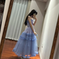 Light blue strapless fitted long ball gown R8845