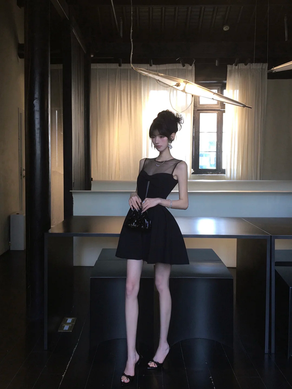 Black sleeveless slim waist tutu short homecoming dress R5058