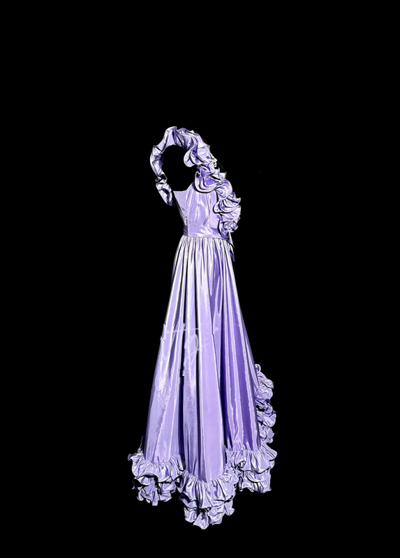 Purple one-shoulder fitted waist slim-fitting long ball gown with lace skirt R6669