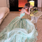Light green strapless fitted waist sexy long ball gown R7068