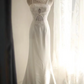White halter-neck fitted long ball gown R6749