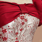 Red square neckline, fitted waist, elegant long ball gown with red floral print; bridal gown R8389