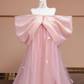 Light pink off-the-shoulder bow neckline straight long ball gown, bridal dress R8327