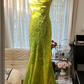 Yellow-green halter-neck, slim-fitting, bodycon long ball gown R7744