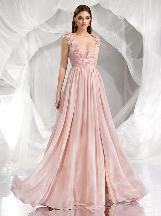 Light pink halter-neck fitted long sexy ball gown R8875