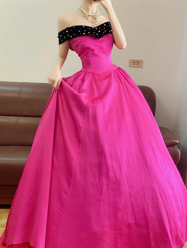Fuchsia Off-the-shoulder Waist-Cinched Puff-Skirt Ball Gown & Bridal Gown R7390