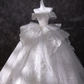 White one-shoulder diamond slim waist puffy skirt dress bridal gown R5832
