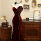 Red strapless fitted long ball gown, bridal dress R7181