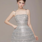 Silver suspenders waist slim A-line high-end princess skirt homecoming dress R4815