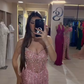 Pink tube top waist glitter diamond sewn beaded hip skirt homecoming dress R5478