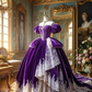 Purple off-the-shoulder waist-cinching ballgown long prom dress R7935