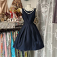 Navy blue sleeveless fitted A-line short prom dress R7467