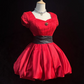 Red short-sleeved square collar waist slim fit short dress homecoming dress R4896