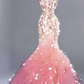 Pink gradient sequined halter top, fitted waist, bodycon long ball gown R6469