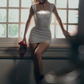 White suspenders slim waist sexy hip skirt homecoming dress R4569