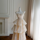 Light pink suspender waist elegant cake long skirt homecoming dress R5096