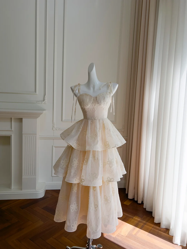 Light pink suspender waist elegant cake long skirt homecoming dress R5096