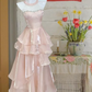 Pink tube top waist cake skirt sexy satin long dress prom dress R6230