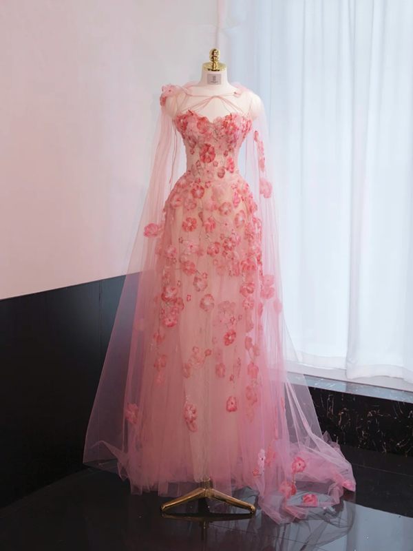 Pink strapless fitted long ball gown, bridal dress R8965