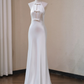 White sleeveless halterneck slim waist long bridal dress R5715