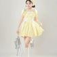 Yellow puff sleeves slim waist cute short skirt homecoming dress R5239