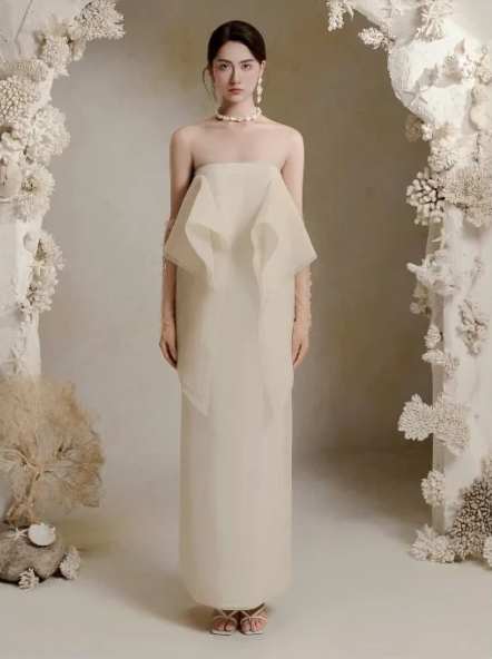 Beige Strapless Design Straight Elegant Long Dress Homecoming Dress R4855