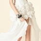White strapless satin waist slim fit three-dimensional flower skirt design short skirt homecoming dress R4489