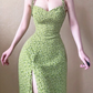 2025 Summer New Green Platycodon Floral Seaside Vacation Wear Suspender Dress R0902