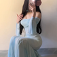 Large size French pure desire one-shoulder long-sleeved dress super fairy hip skirt R1860