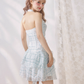 Mint Plaid Print Embroidered Ribbon Ruffle Halter Dress R5212
