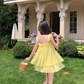Holiday style beautiful yellow suspender top a-line skirt two-piece suit R0882
