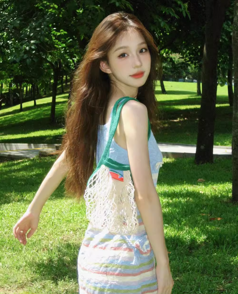 Sweet dopamine rainbow striped knitted dress small sling hip skirt pure desire forest style R1640