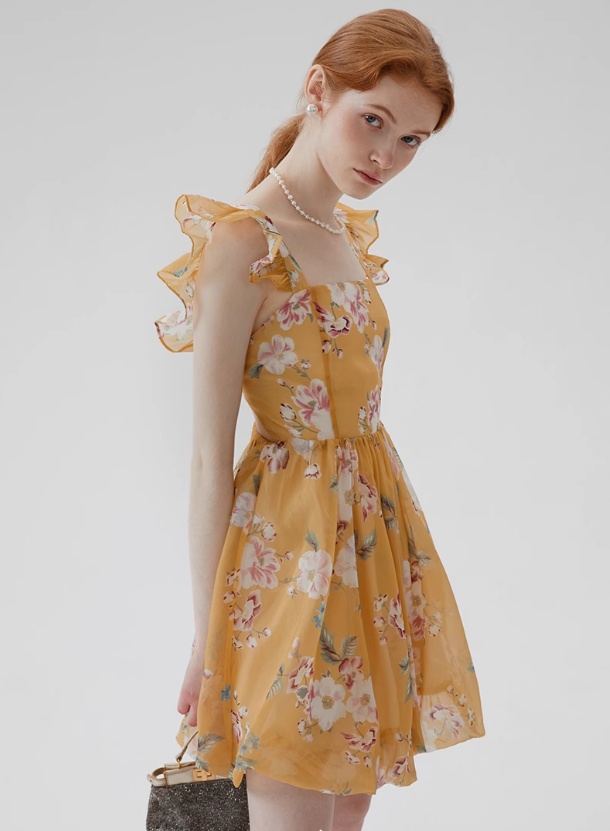 French style sleeveless suspender skirt short skirt floral skirt holiday dress R2771