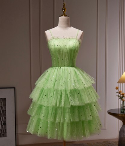 Sparkly Green Homecoming Dress , Sequins Tulle Frilled Corset Mini Summer Dress RS1452