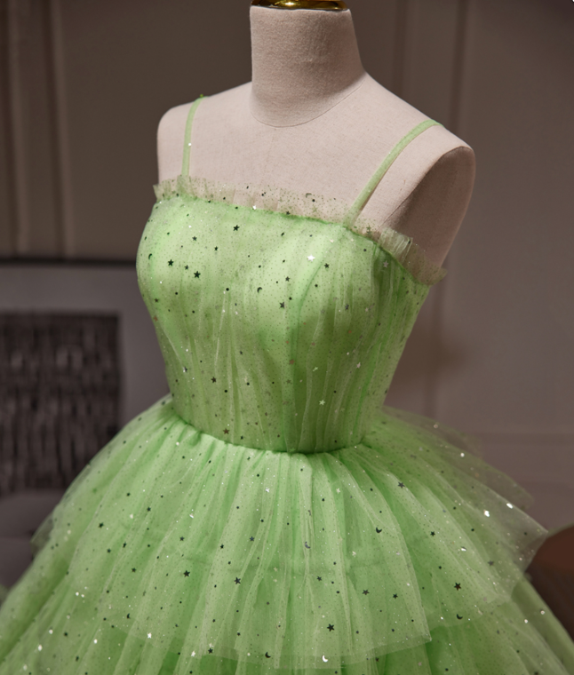 Sparkly Green Homecoming Dress , Sequins Tulle Frilled Corset Mini Summer Dress RS1452