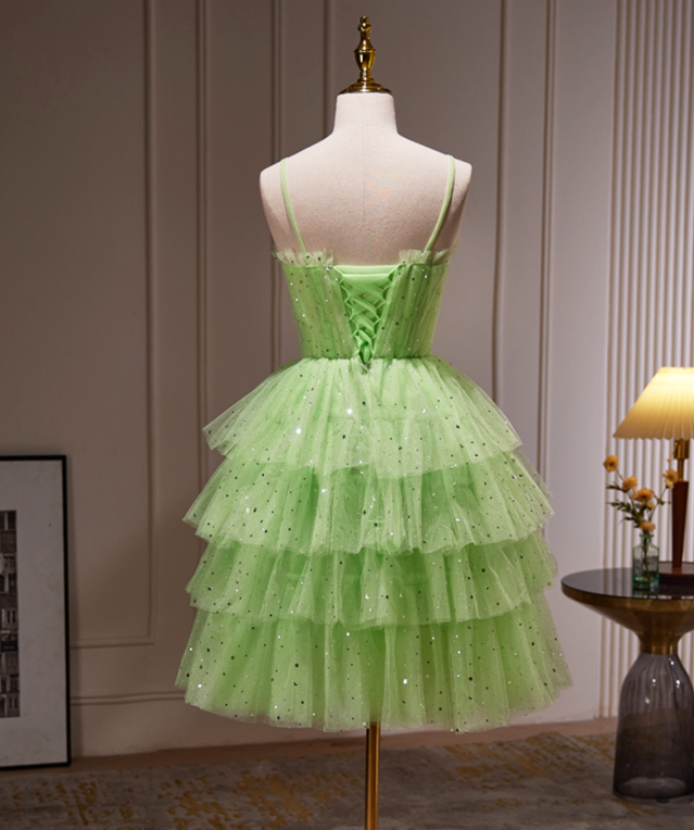 Sparkly Green Homecoming Dress , Sequins Tulle Frilled Corset Mini Summer Dress RS1452