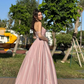 Girlish Silky Sweetheart Prom Gown Pink Women's Corset Maxi Birthday Dress Evening Dress RS2936
