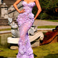 Purple tube-top waist-hugging three-dimensional flower design hip-wrapped fishtail maxi skirt, prom dress R5312