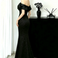 Elegant Black Sequin Mermaid Bow-Strapless Bodycon Maxi Evening Dress Prom Dress RS342