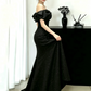 Elegant Black Sequin Mermaid Bow-Strapless Bodycon Maxi Evening Dress Prom Dress RS342
