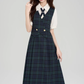 College style summer shirt splicing fake two-piece plaid dress R2395