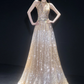 Elegant Sliver Sequin A-Line V-neck Bodycon Maxi Evening Dress Prom Dress RS343