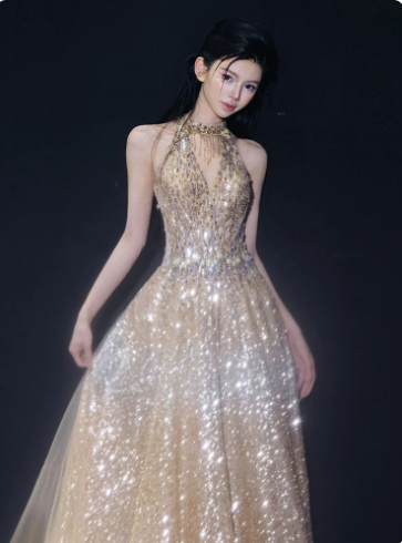 Elegant Sliver Sequin A-Line V-neck Bodycon Maxi Evening Dress Prom Dress RS343