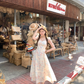 Gradient hollow embroidery waist dress women's summer French style slim fit skirt R4828