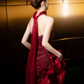 French Retro Burgundy Ruffled Mermaid Strapless Bodycon Maxi Evening Dress Prom Dress RS344