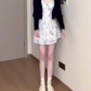 Gentle temperament blue suspender dress beautiful unique waist A-line short skirt R0861