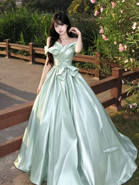 French Chic Mint Green A-Line Bateau Corset Maxi Evening Dress Quinceanera Dress RS345